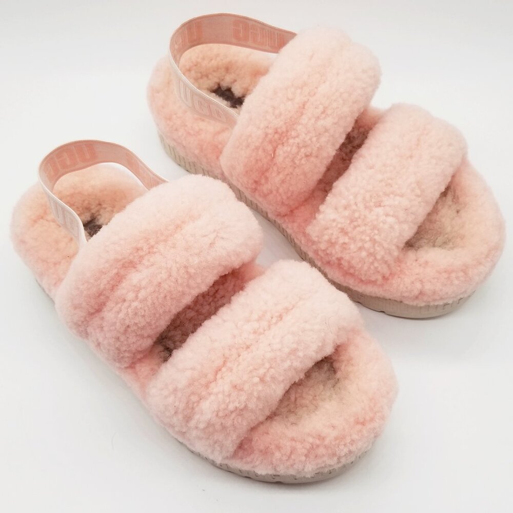 UGG Women's 9 Oh Fluffita Platform Slip On Sheepskin Sherpa Sandal in Pink $110 - Picture 14 of 16